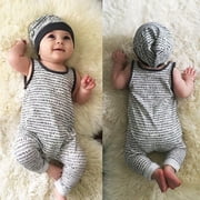 Cotton Infant Toddler Baby Girl Boy Clothes Bodysuit Romper Jumpsuit Hat Outfit 0-2T