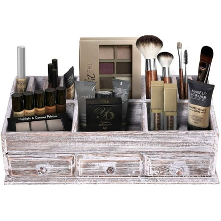 Rustic Wooden Desk Organizer For Home Or Office Makeup Organizer