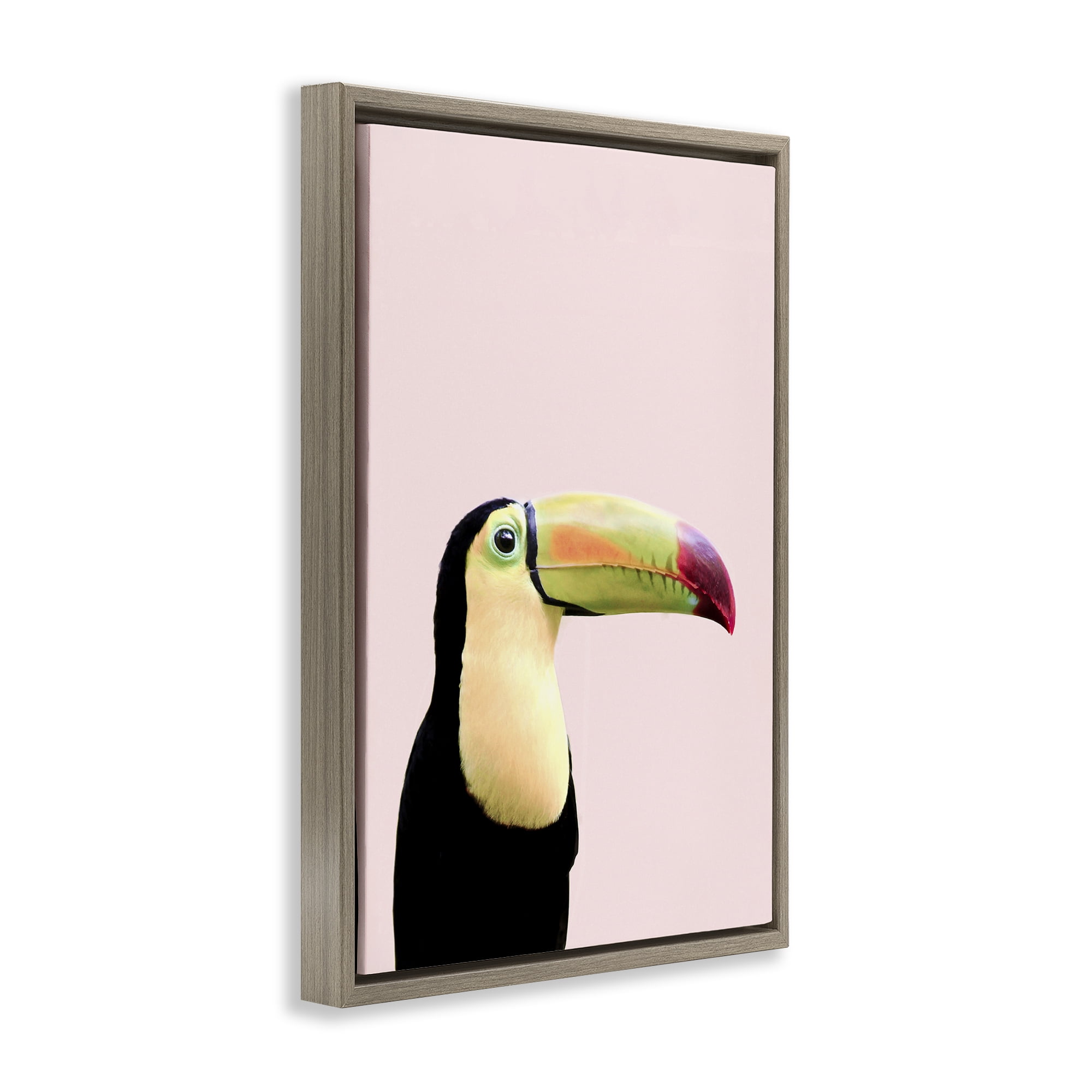 Stupell Industries Pastel Toucan on Pink Animals Painting Brown Floater Framed Canvas Art Print Wall Art, 21 x 31