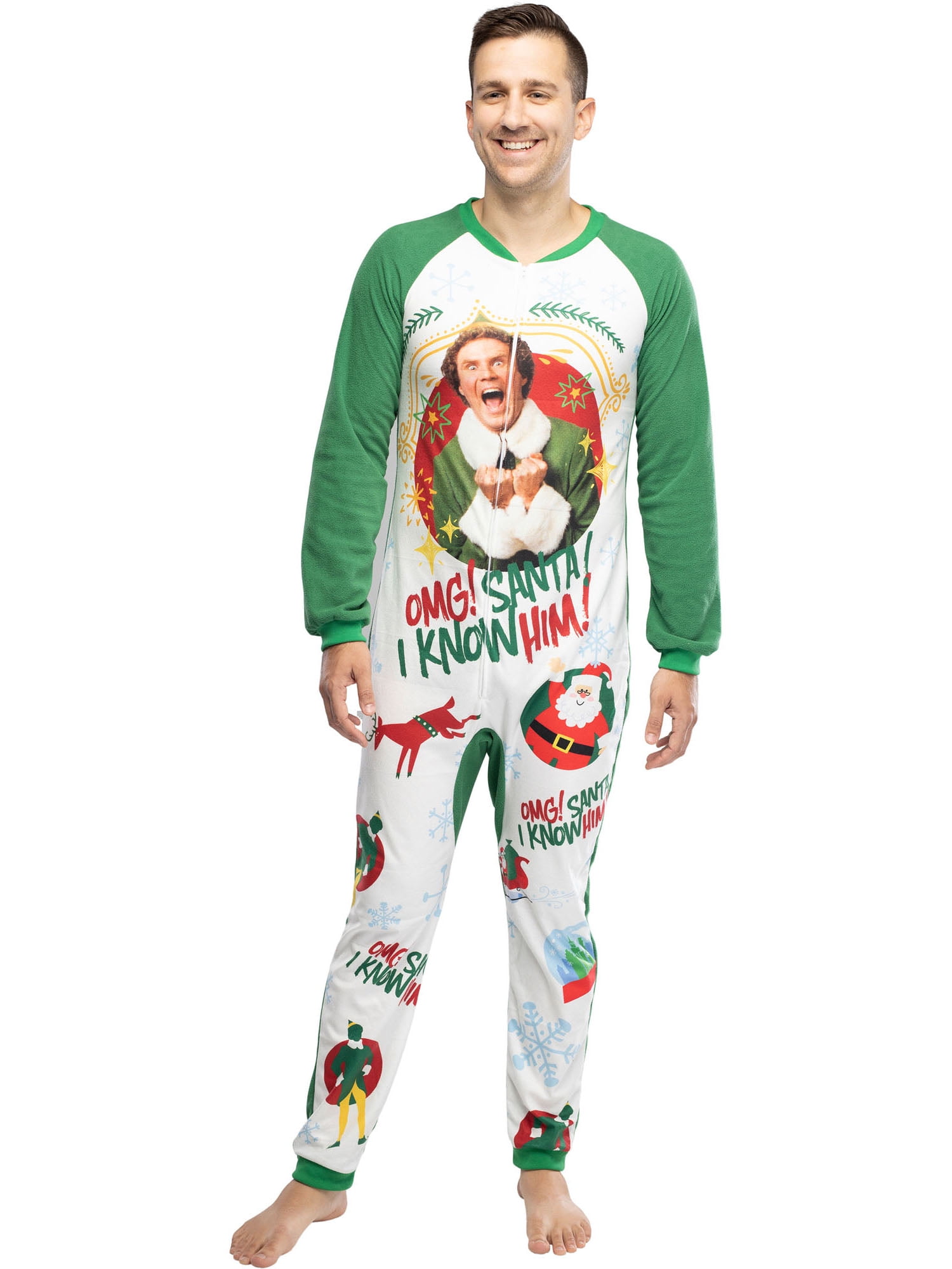 Elf The Movie Men's OMG Santa! I Know Him! One Piece Sleeper Pajama