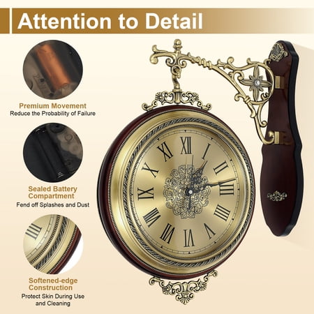 Vintage Wall-mounted Double-sided Clock, Spray-painted & Electroplated, Fits Entrances, Cafes and Hotels as Timepiece and Decoration