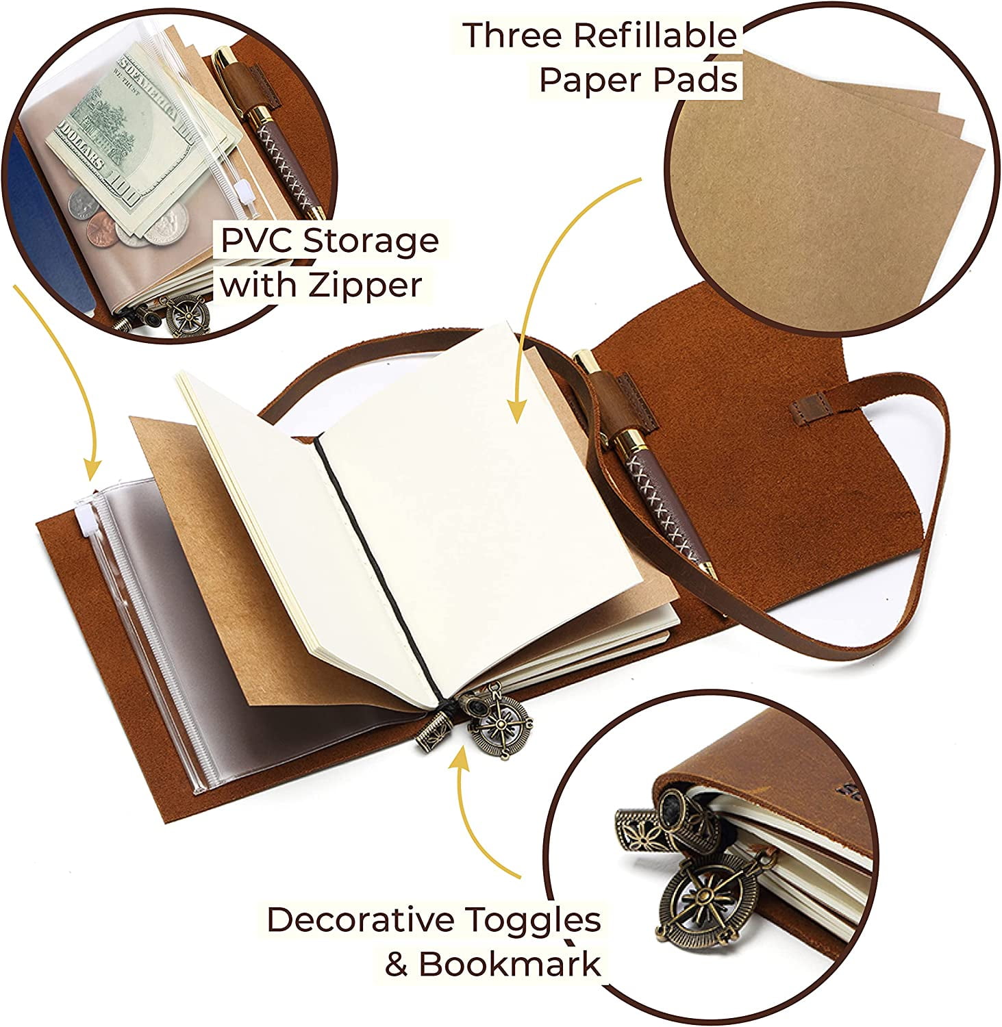 Custom Leather Diary Sketchbook Set with Pen & Pen Holder - Teals Prairie &  Co.®