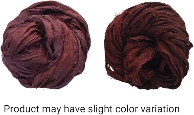 Knitsilk Recycled Sari Silk Ribbon Yarn|Best for Crochet, Knitting, and Embroidery |Sustainable and Unique|50 GMS-30Yards-Brown|Pack of 5
