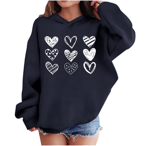 Sudadera con capucha y estampado de corazón de San Valentín, sudadera de manga larga para niños y niñas, chaqueta para niñas de talla mediana y grande.