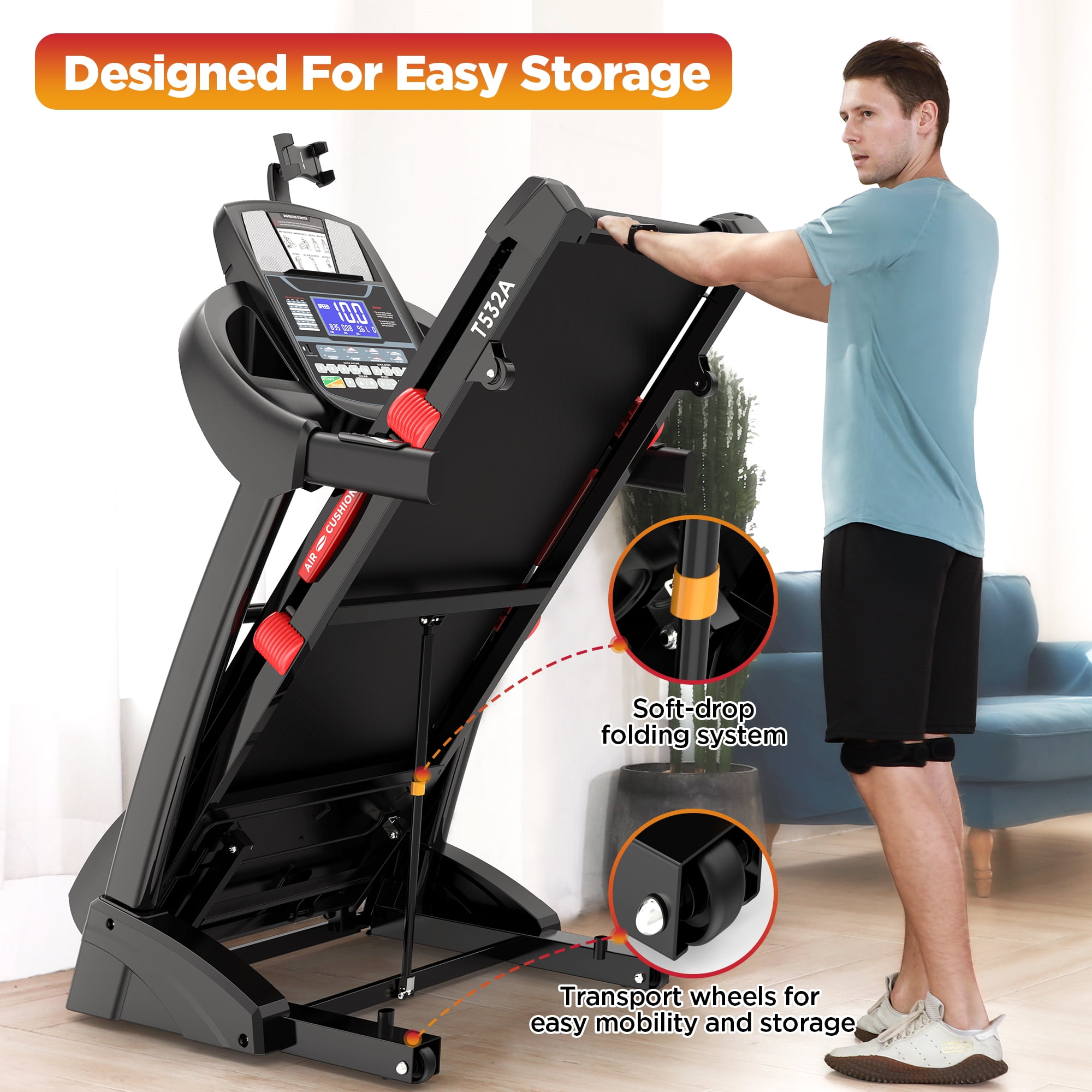 5HP Foldable Treadmill for Home, Jogging Walking Treadmill with Handle, 20% Auto Incline, 330 Lb Capacity, 12MPH, APP Connectivity, 71 Programs, Bluetooth, APP with Free Train Courses, Knee Strap Gif