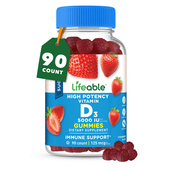 Lifeable Sugar Free Vitamin D - 5000 IU - 90 Gummies