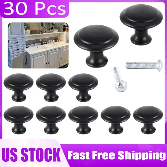 30 Pack Cabinet Knobs Matte Black Stainless Steel Kitchen Bathroom Cabinet Pulls
