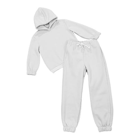 

Kids Autumn Winter Solid Cotton Long Sleeve Tops Pullover Sweatshirt Set Clothes