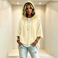 thumbnail image 2 of Oversized Stripes Hoodies for Women Batwing Short Sleeve Crewneck Hooded Drawstring Sweatshirts Spring Fall (M, Yellow), 2 of 8