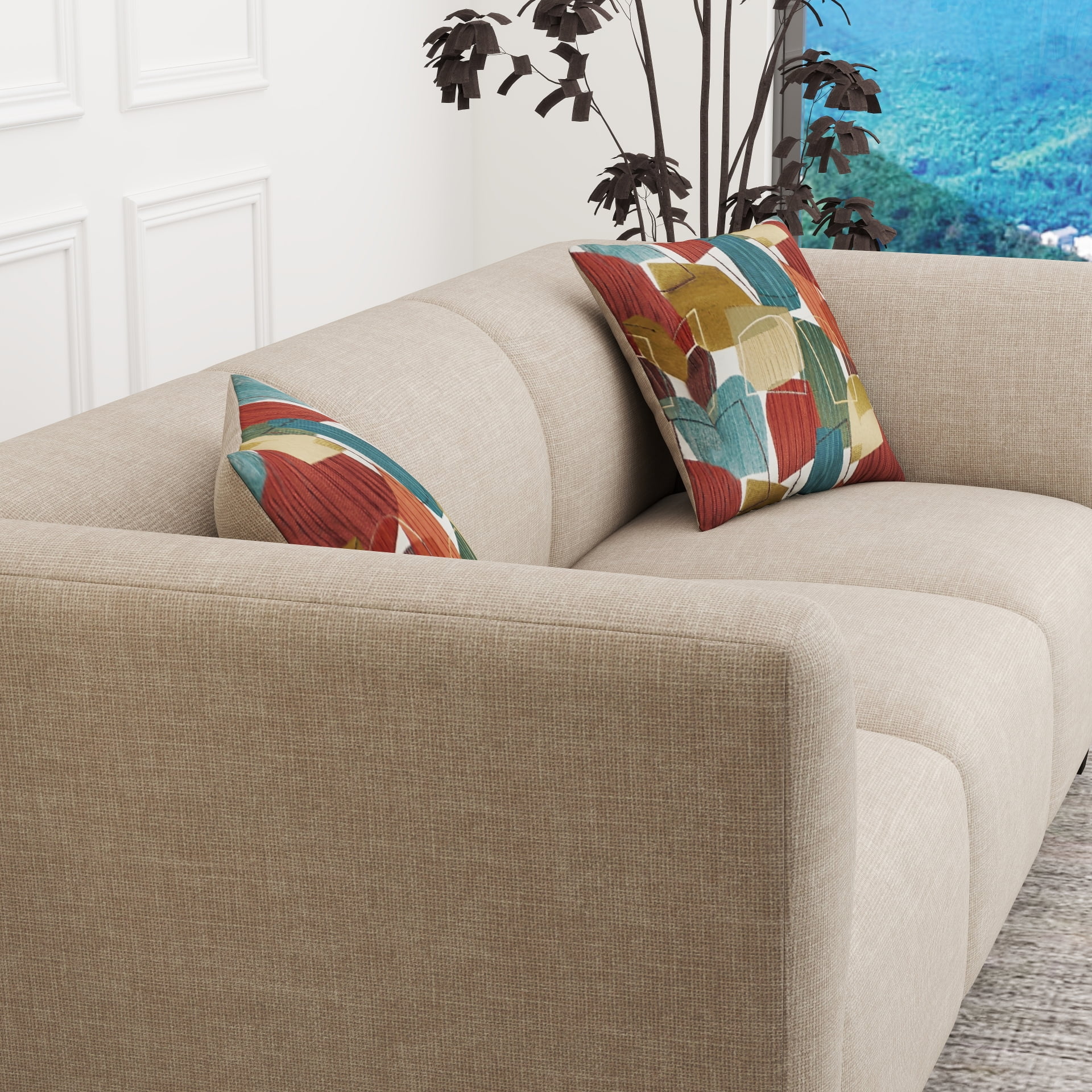 Roundhill Furniture Della Upholstered Stationary Sofa, Beige