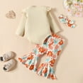 thumbnail image 4 of Quealent Toddler Girl Summer Clothes 2024 Fashion Toddler Baby Girl Birthday Outfit Romper Shirts Flower Bell Bottoms Headband Boho Clothes Beige,12-18 Months, 4 of 5