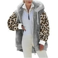 thumbnail image 2 of Tejiojio Coats Women's Long Sleeve Hooded Casual Plush Zip-Up Leopard Print Solid Color Patchwork Jacket Outwear Coat, 2 of 5