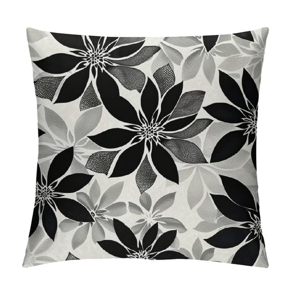 Creowell Black Grey White Pillow Covers Dahlia Floral Decor Throw Pillows Spring Summer Modern Geometry Flower Outdoor Decorative Cushion Cases for Sofa Couch Bed Decorations