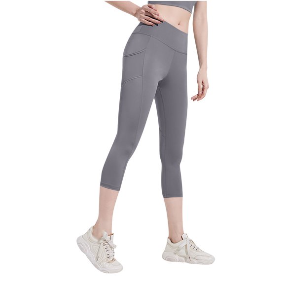 LYEAA Capri Leggings for Women Elastic Waist Butt Liftings Capri Stretchy Mid Length Solid Workout Pants