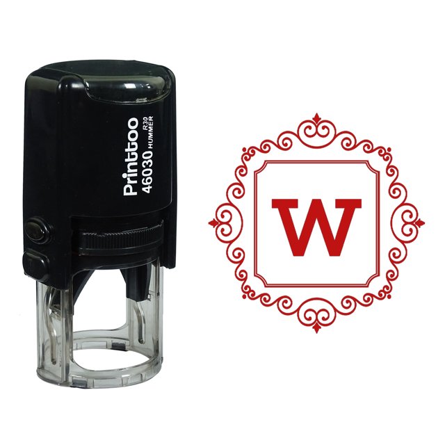 Printtoo Square Swirl Border Alphabet W Monogram Initial Self Inking Rubber Stamp Office Stationary