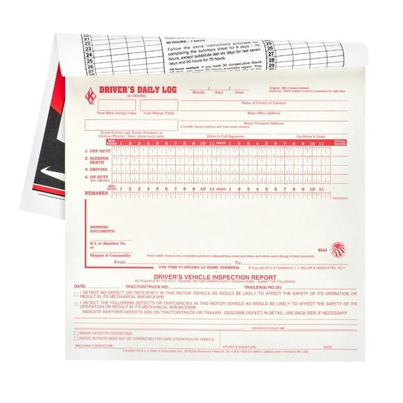 2-In-1 Driver Daily Log Book 5-pk. with Simplified DVIR - 2-Ply Carbonless, No Recap, 8.25" x 8.5",