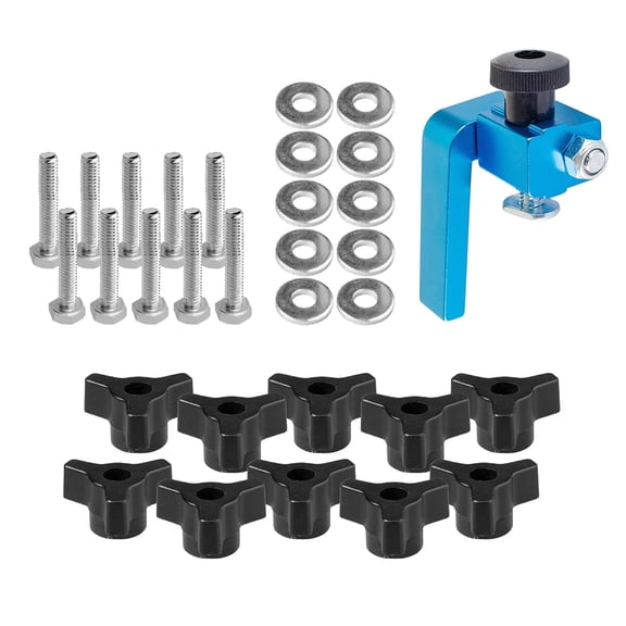 POWERTEC T-Track Knobs Kit and 3" Fence Flip Stop, with 1/4"-20 x 1-1/2" Hex Bolts & 1/4" Washers, T Track Kit, T Track Accessories for Woodworking Jigs and Fixtures, 71888