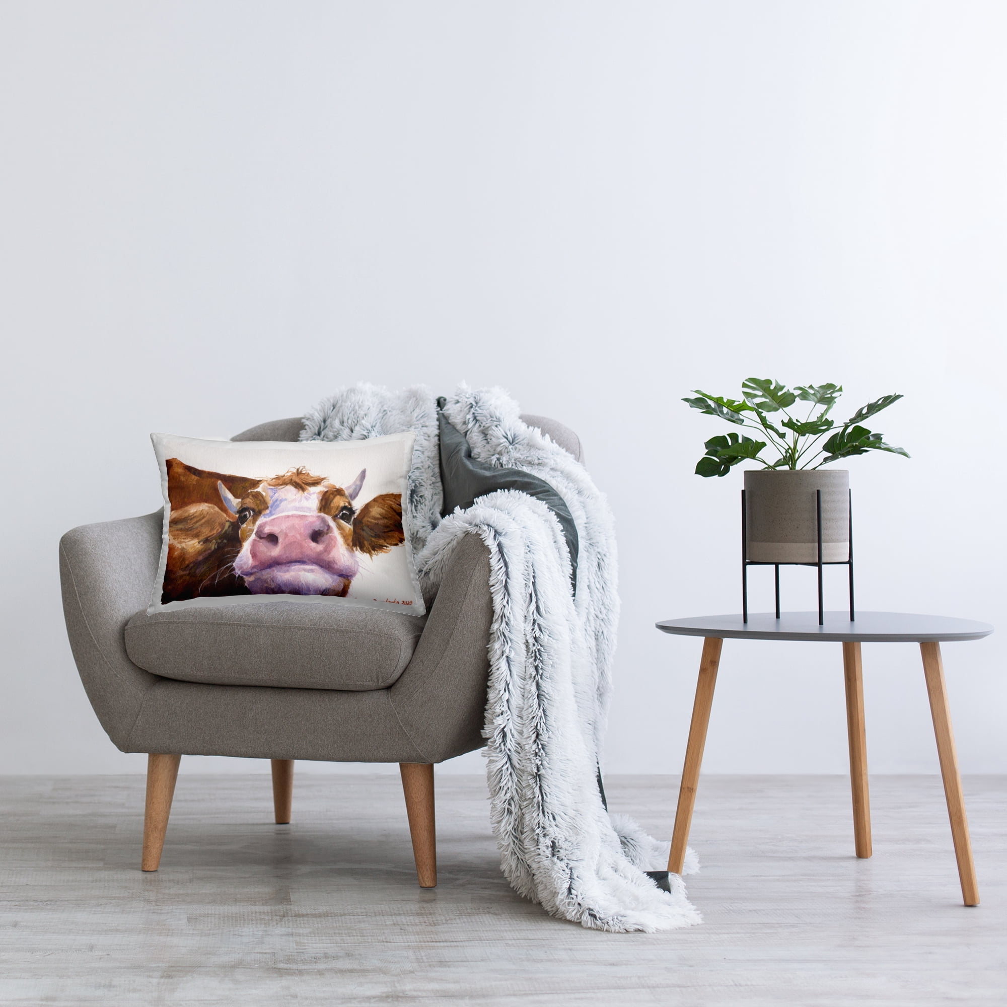 Stupell Industries Cute Cow Close Up Decorative Printed Throw Pillow, design by George Dyachenko