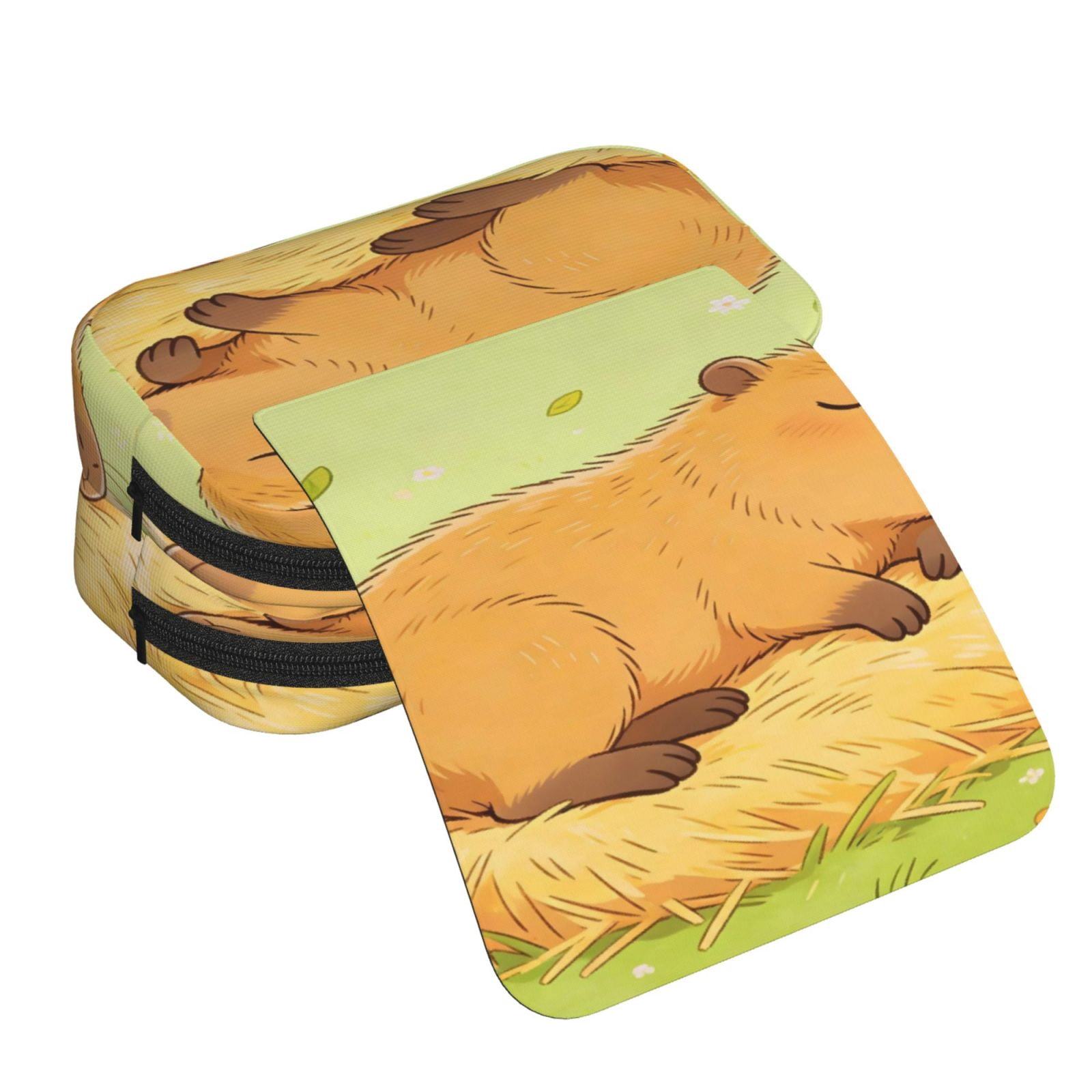 Large-Capacity Flip-Top Double-Layer Pencil Case, Multi-Functional Pocket Pen Case, Durable Stationery Organizer Sleeping Capybara