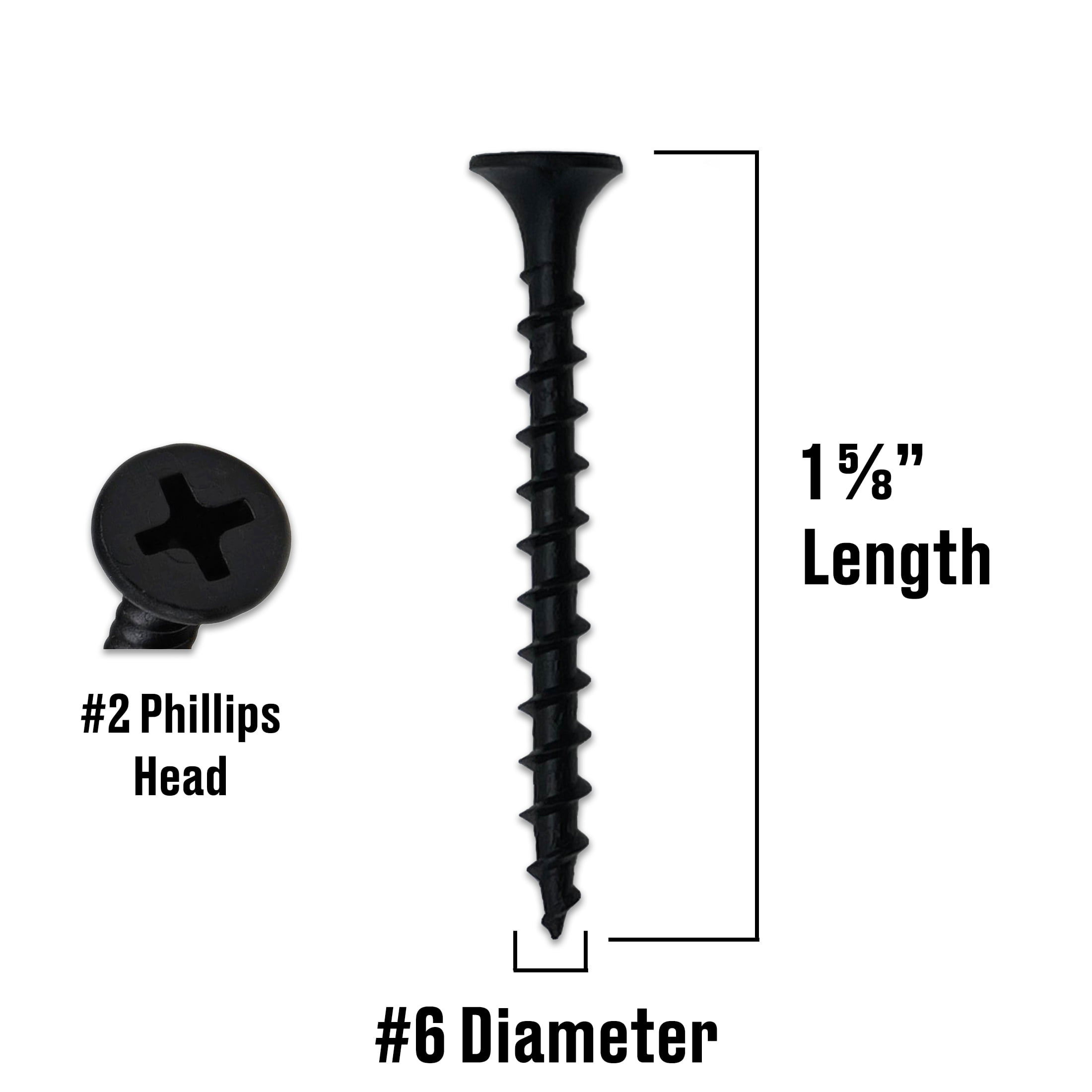 (5 pack) Fas-n-Tite Coarse Thread Drywall Screws, 6 x 1-5/8" Interior Screws, Phillips, 75 pack