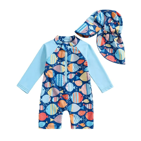 Bathing Suits For Girls One Piece Boy Swimsuit UPF 50 Sun Protection One Piece Zip Bathing Suit with Sun Hat Infant Sunsuit Swimwear