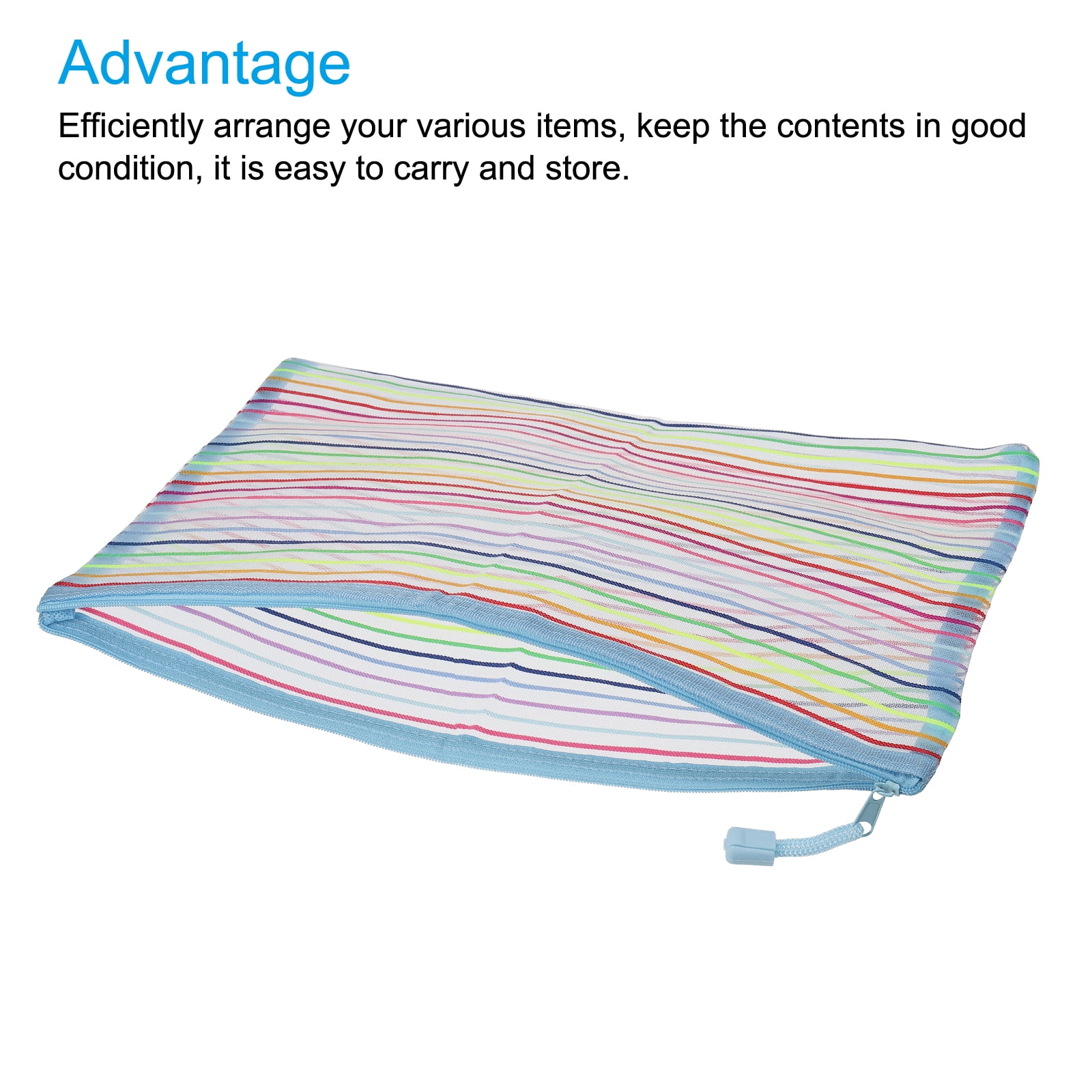 Unique Bargains Mesh Zipper Pouches Pencil Case Document File Bags Organizer for Office Sky Blue