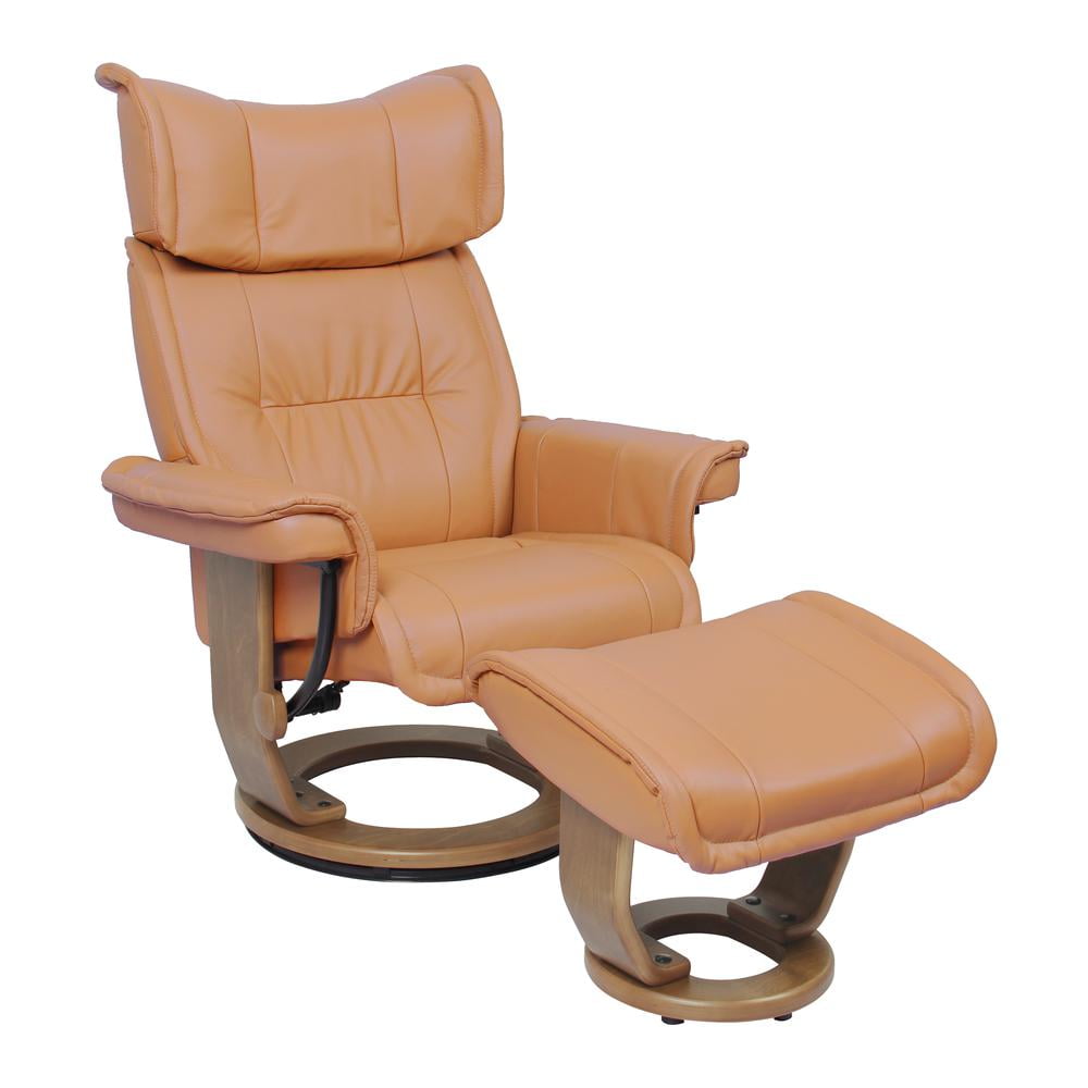 BenchMaster Newport Taupe Faux Leather Recliner Chair with Pushback Footstool Walmart