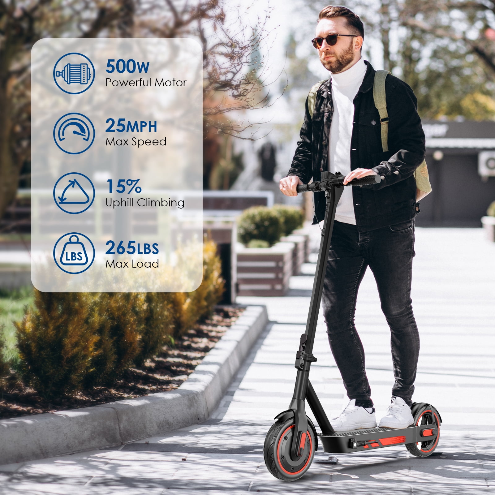 HiQiS Electric Scooter for Adults, 500W Motor, 10"Air Tires, up to 22 MPH and 22-28 Miles Range, Lightweight Folding Electric Scooter for Commuter Red