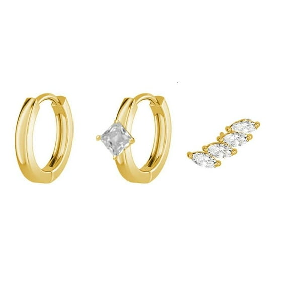 WINDLAND 3pcs 14K Gold Plated Copper Earrings Trendy Earring Stacks for Sensitive Ears Fashion Daily Wear Jewelry for Women