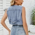 thumbnail image 6 of Kaemgyyd Women's Denim Vest Sleeveless V Neck Fashion Jean Vest Top Casual Button down Crop Slim Summer Outfit Coat, 6 of 6
