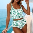 thumbnail image 4 of Guluxicc Women's Floral Printed Bikini Sets High Waisted Contrast Trim Round Neck Crop Top Bathing Suits Tankini Swimsuits Sets for Beach Summer Swimwear, 4 of 9
