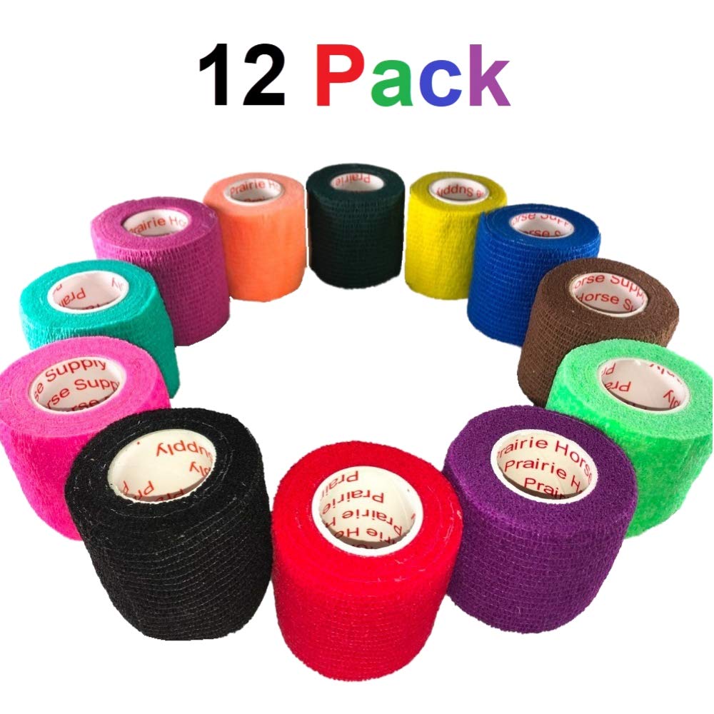 2 Inch Vet Wrap Tape Bulk (Assorted Colors) (Pack of 12) Self Adhesive Adherent Adhering Flex