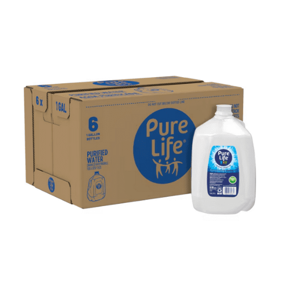 Pure Life Purified Water, 1 Gallon, Plastic Bottled Water Jug (6 Pack)