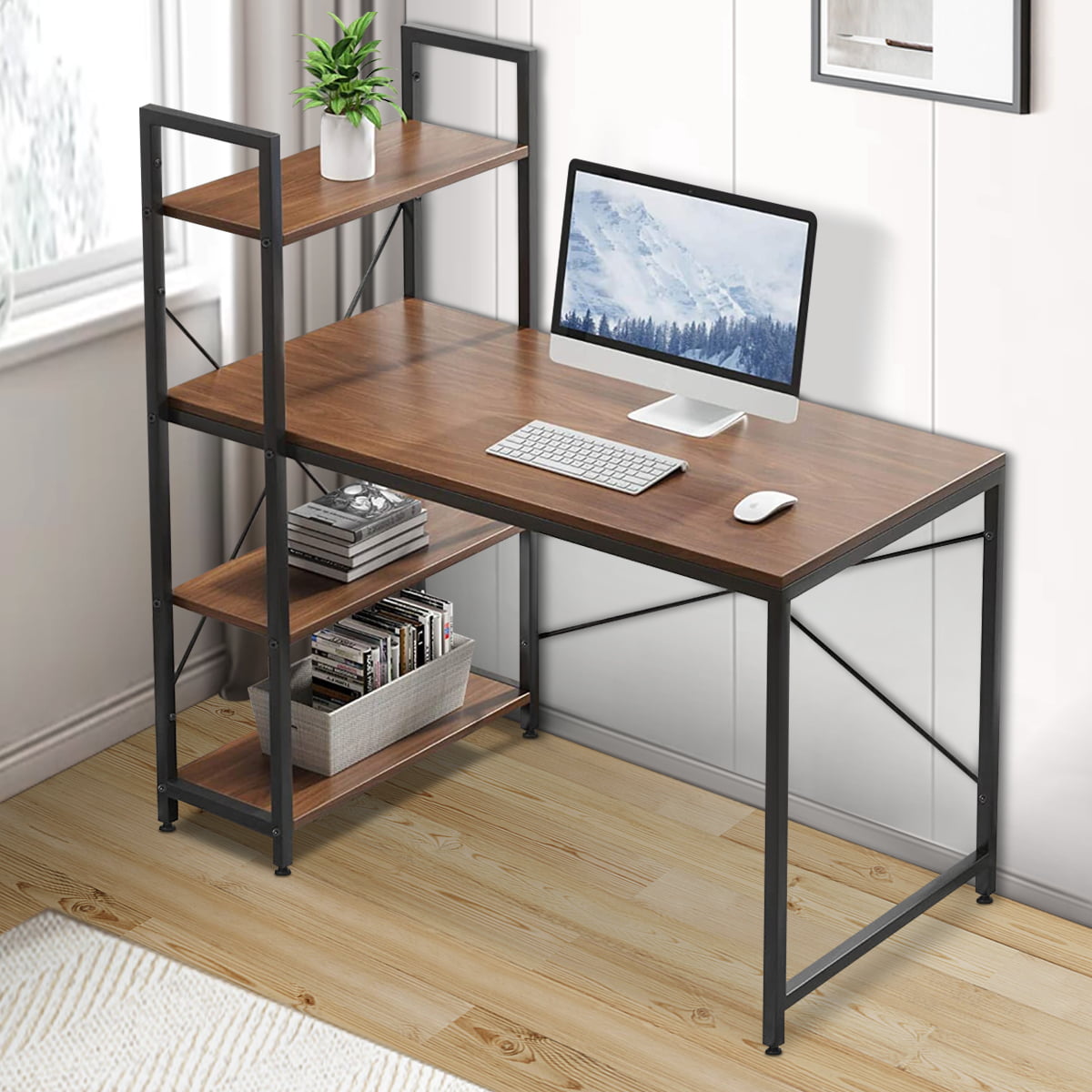47inch Computer Desk with Bookshelf Office PC Laptop Table Writing Workstation 