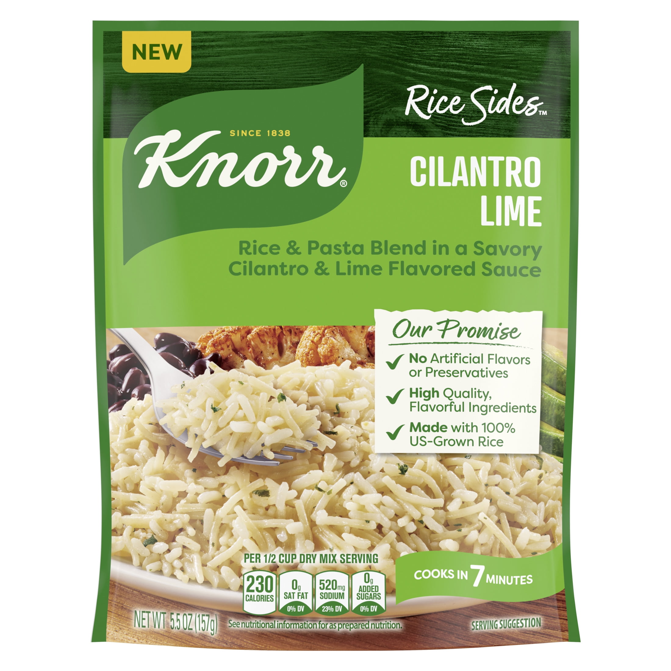 (4 pack) Knorr No Artificial Flavors Cilantro Lime Rice Sides, 5.5 oz Regular Pouch
