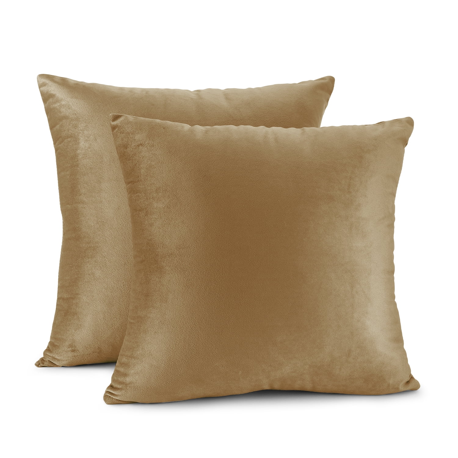 Clara Clark Plush Solid Decorative Microfiber Square Throw Pillow Cover with Throw Pillow Insert for Couch, Mocha Light Brown, 18"x18"", 4 Piece Decorative Soft Throw Pillow Set