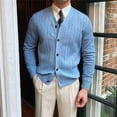 thumbnail image 3 of ZCFZJW Men's Knitted Ribbed V Neck Sweater Cardigan Fashion Fall Lightweight Button Up Regular Fit Sweater Ribbed Long Sleeve Casual Sweaters Blue XXL, 3 of 5