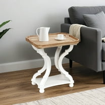 Parisloft Farmhouse Scalloped Accent Wood End Table with Natural Wood Tray Top - Rectangle,24"W x 14.75"D x 24"H