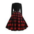 thumbnail image 3 of DYMADE Women Christmas Vintage Long Sleeve Crew Neck Plaid Lace Up A-line Dress, 3 of 6