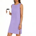 thumbnail image 2 of TaTaai Women's Sleeveless Slip Dress Solid Color Round Neck Casual Side Slit Pullover Dress Lightweight Stretchy Polyester Blend Gift, 2 of 6