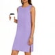 thumbnail image 2 of TaTaai Women's Sleeveless Slip Dress Solid Color Round Neck Casual Side Slit Pullover Dress Lightweight Stretchy Polyester Blend Gift, 2 of 6