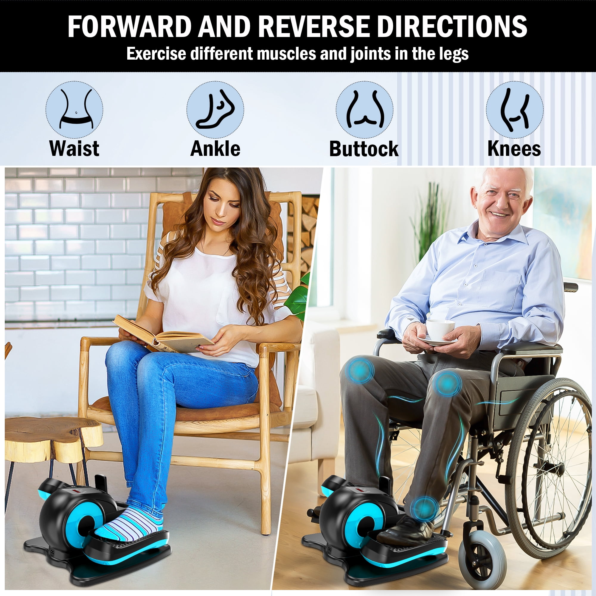 Under Desk Elliptical Machine, Electric Seated Pedal Exerciser, Mini Ellipse Leg Exerciser with Remoter, 12 Level Speeds, Forward & Reverse Direction, Manual & Auto Mode for Home Office