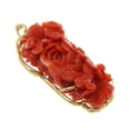 thumbnail image 4 of Genuine natural red coral flower pendant enhancer lapel pin brooch 14k gold, 4 of 8