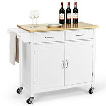 Costway Modern Rolling Kitchen Cart Island Wood Top Storage Trolley Cabinet Utility New White