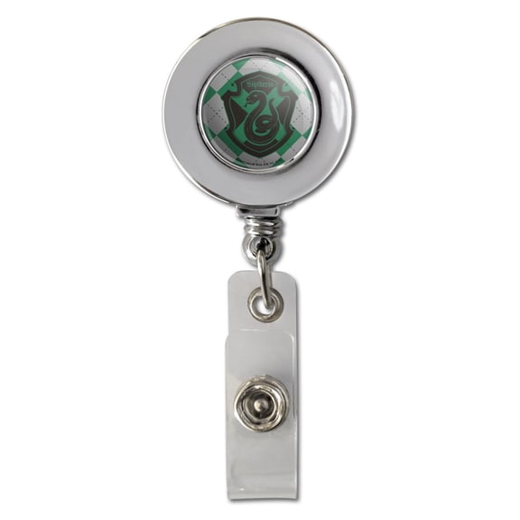 Harry Potter Slytherin Plaid Sigil Retractable Reel Chrome Badge ID Card Holder Clip