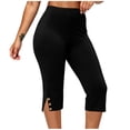 thumbnail image 5 of Plus Size Capris Pants for Women with Side Button Slits Yoga Workout High Waisted Stretch Soft Capri Leggings (2XL, Black), 5 of 7