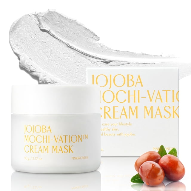 PINKWONDER Jojoba Mochi-Vation Cream Mask 3.17oz (90g) Aceite de jojoba y extracto de arroz coreano Mascarilla facial hidratante y luminosa para la piel Cuidado de la piel coreano
