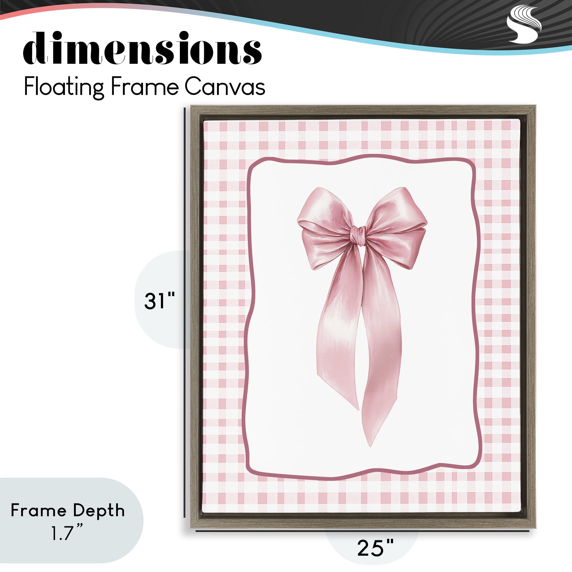 Stupell Industries Pink Gingham Ribbon Brown Framed Floater Canvas Wall Art, design by Christine Simpson Art