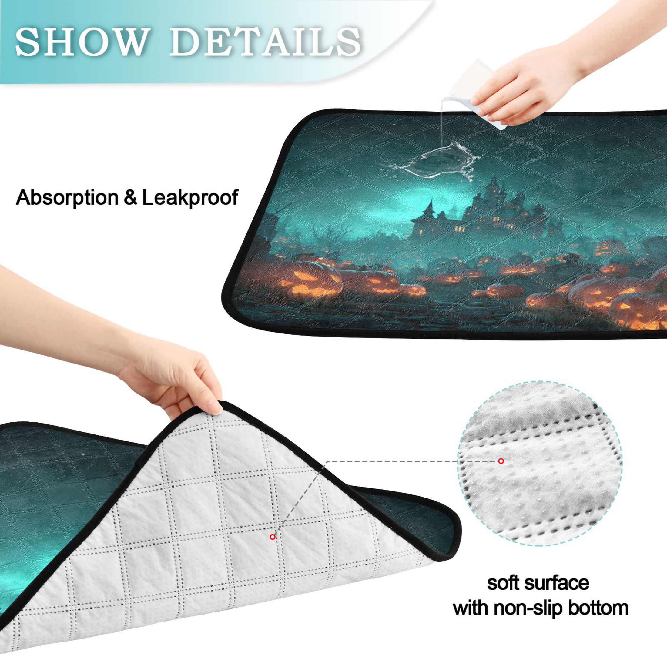 Qxltty Halloween Night Cat litter Pads Pet Set of 2 Diaper Mats Center Anti-leakage Layer Absorbent Soft and Comfortable