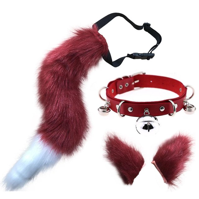 Clips para el pelo, cola de Cocker, elemento Animal, piel sintética ajustable, Collar de orejas de cola de lobo sólido para Cosplay